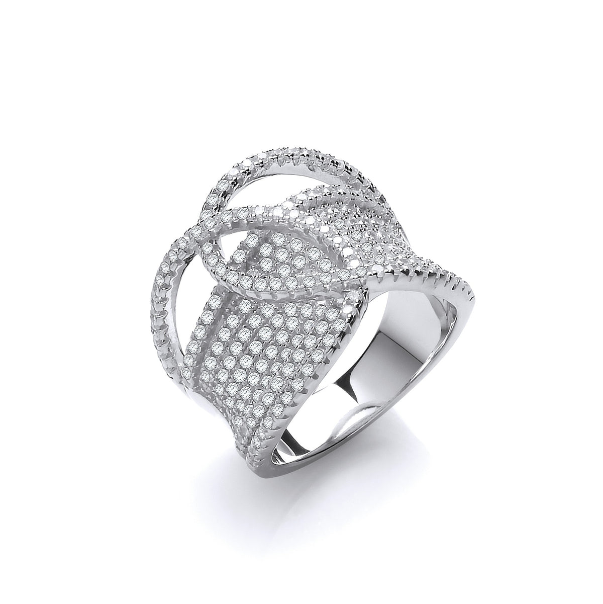 Micro Pave Cz Interlocking Top Silver Ring
