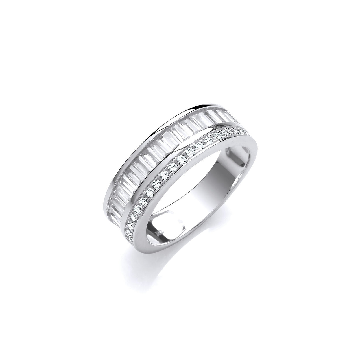 Half ET Baguette and Round Cz&#39;s Silver Ring