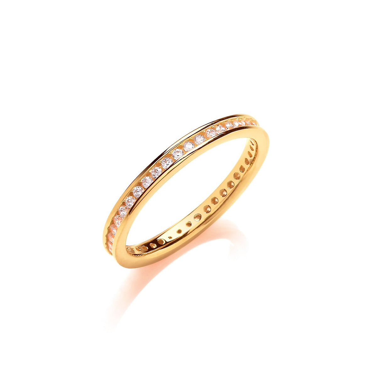 2mm Full ET Rd/Bril. Cz Yellow Gold Plated Silver Ring