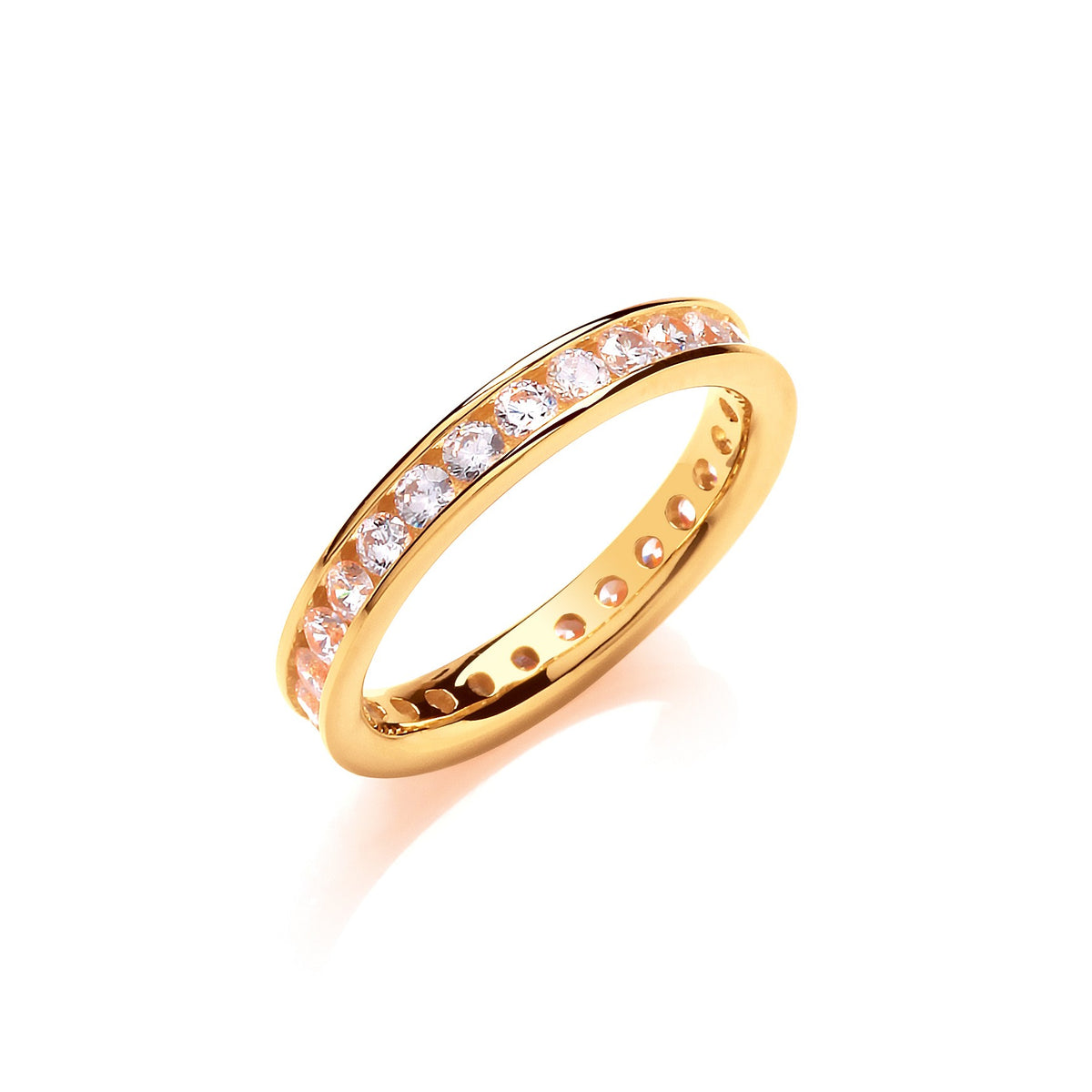 3mm Full ET Rd/Bril. Cz Yellow Gold Plated Silver Ring