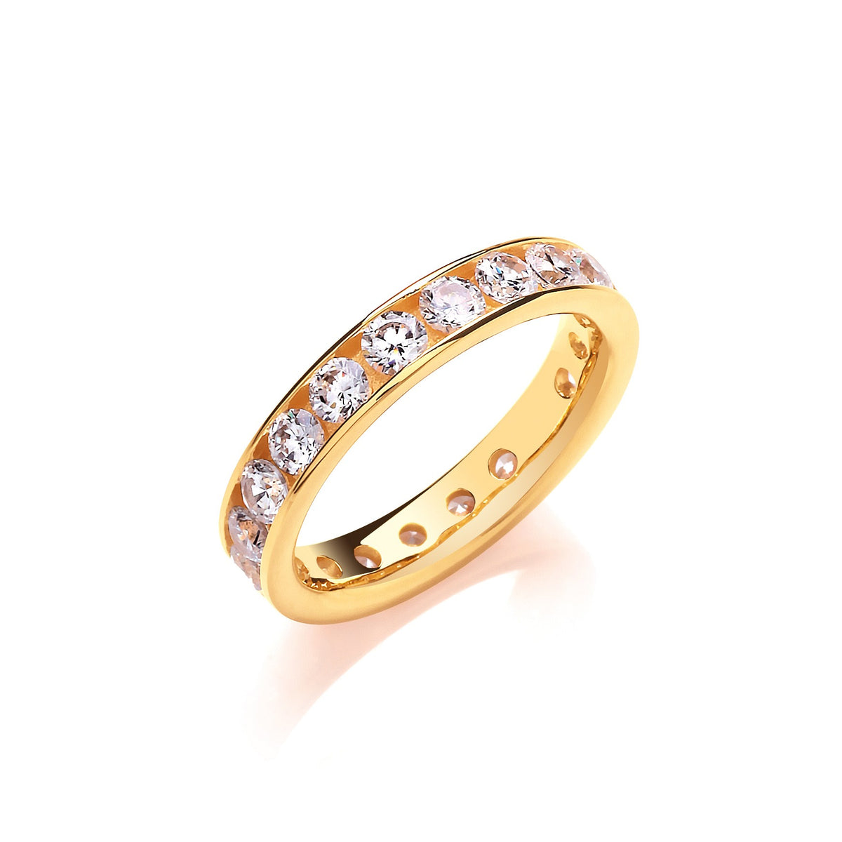 4mm Full ET Rd/Bril. Cz Yellow Gold Plated Silver Ring