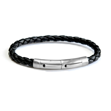 Phantom black leather stainless steel bracelet | ALPHA™ mens