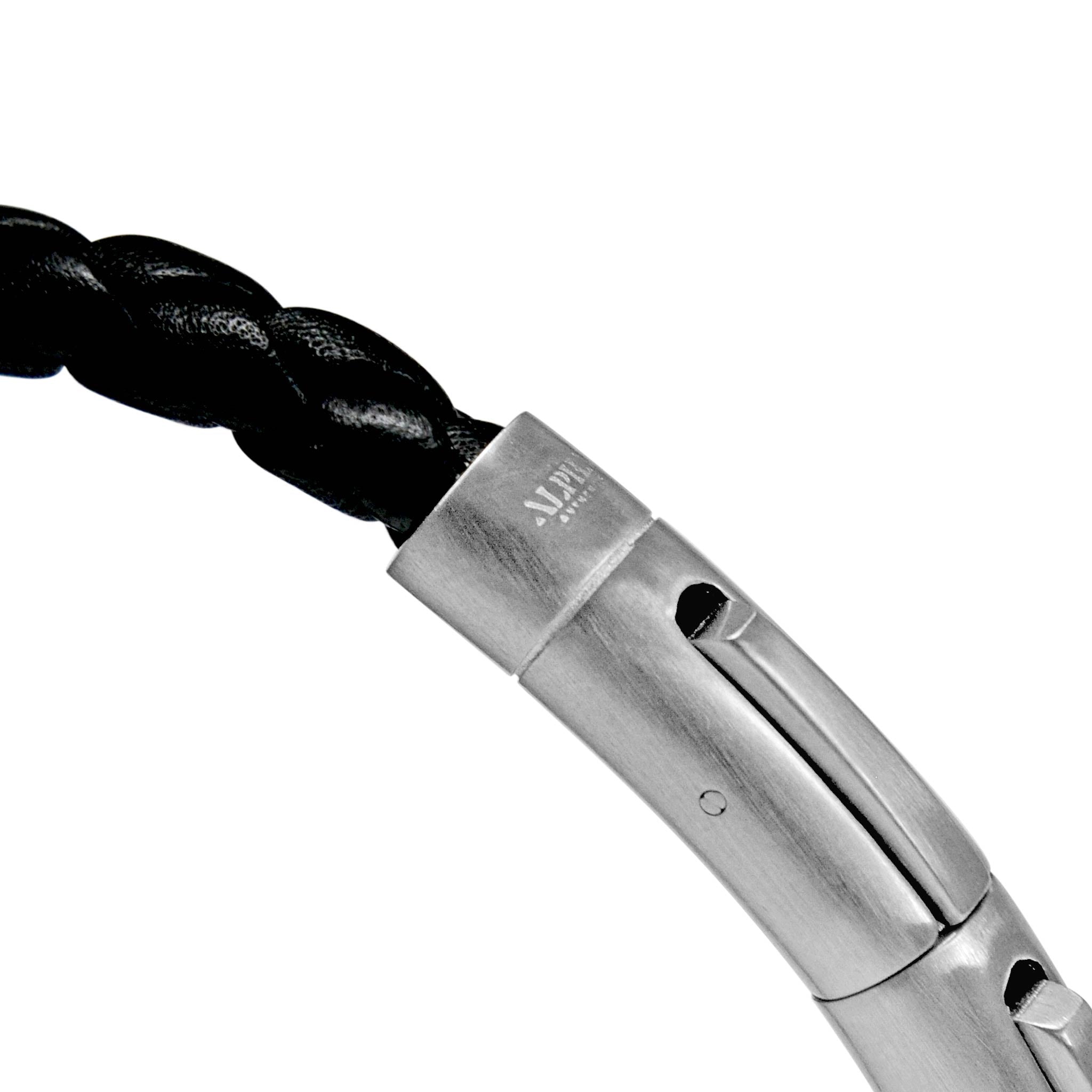 Phantom black leather stainless steel bracelet | ALPHA™ mens