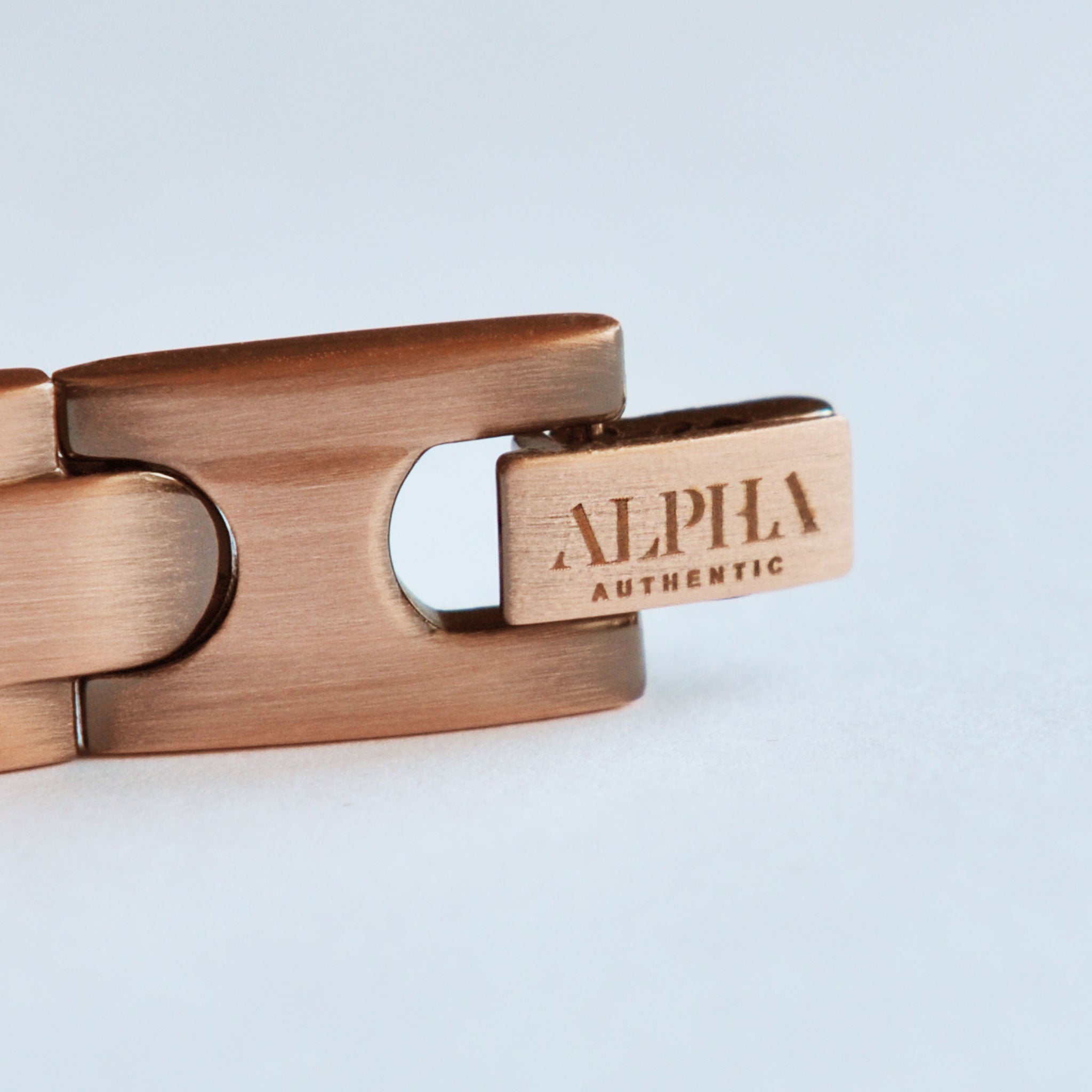 ALPHA logo engraved onto clasp