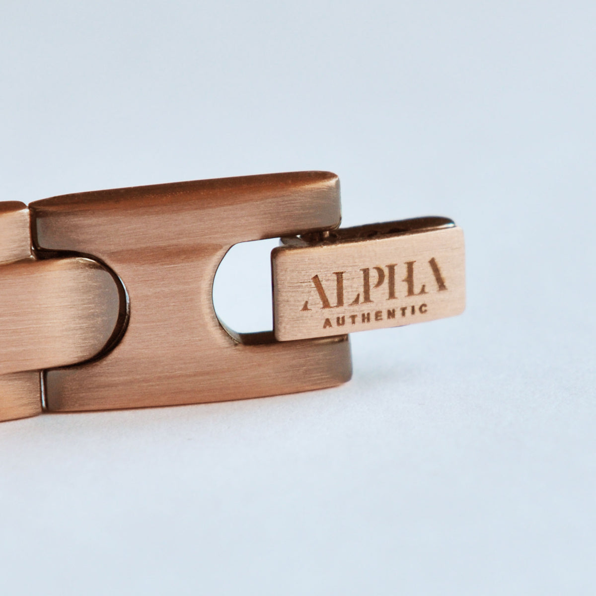 ALPHA logo engraved onto clasp