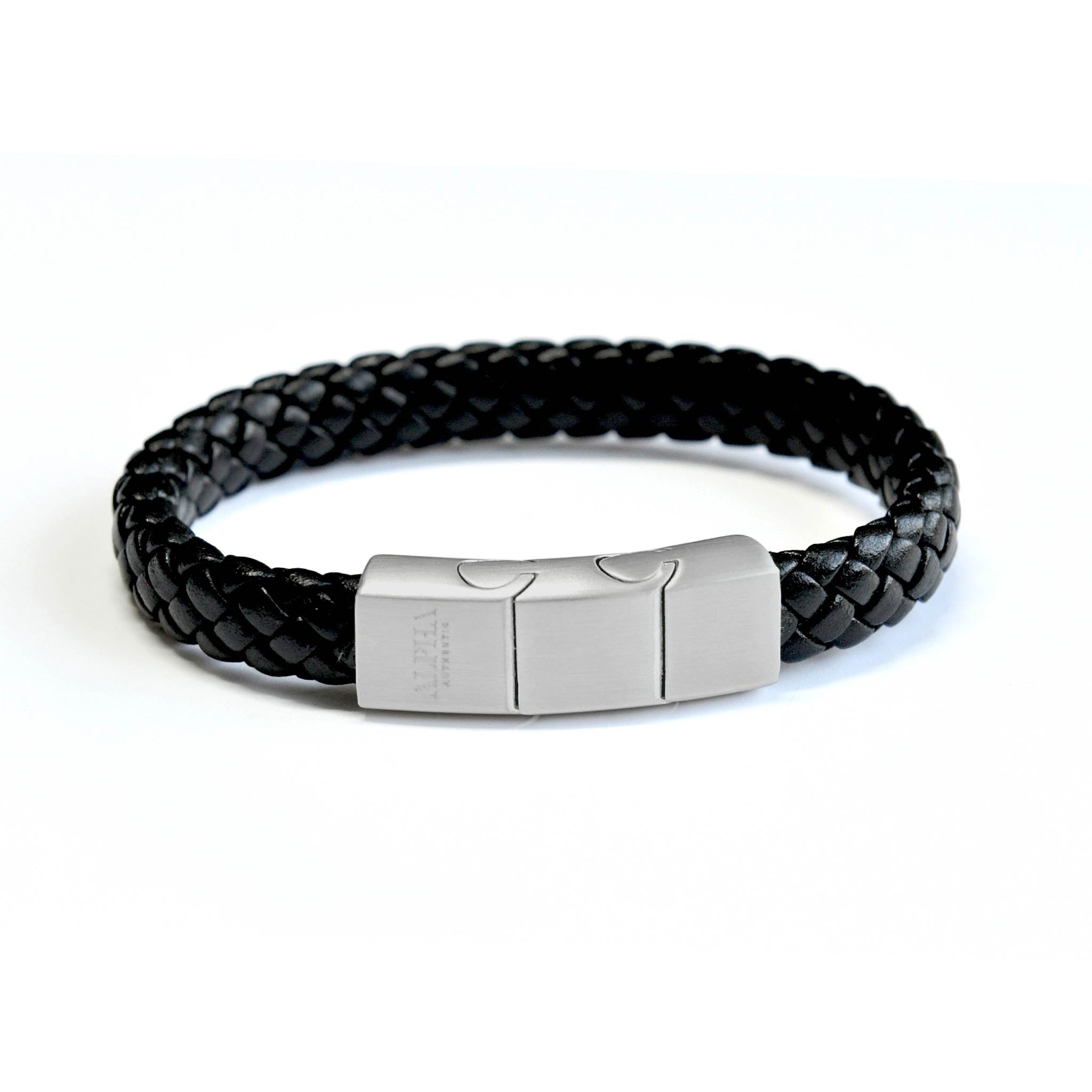 Panther black leather stainless steel bracelet | ALPHA™ mens