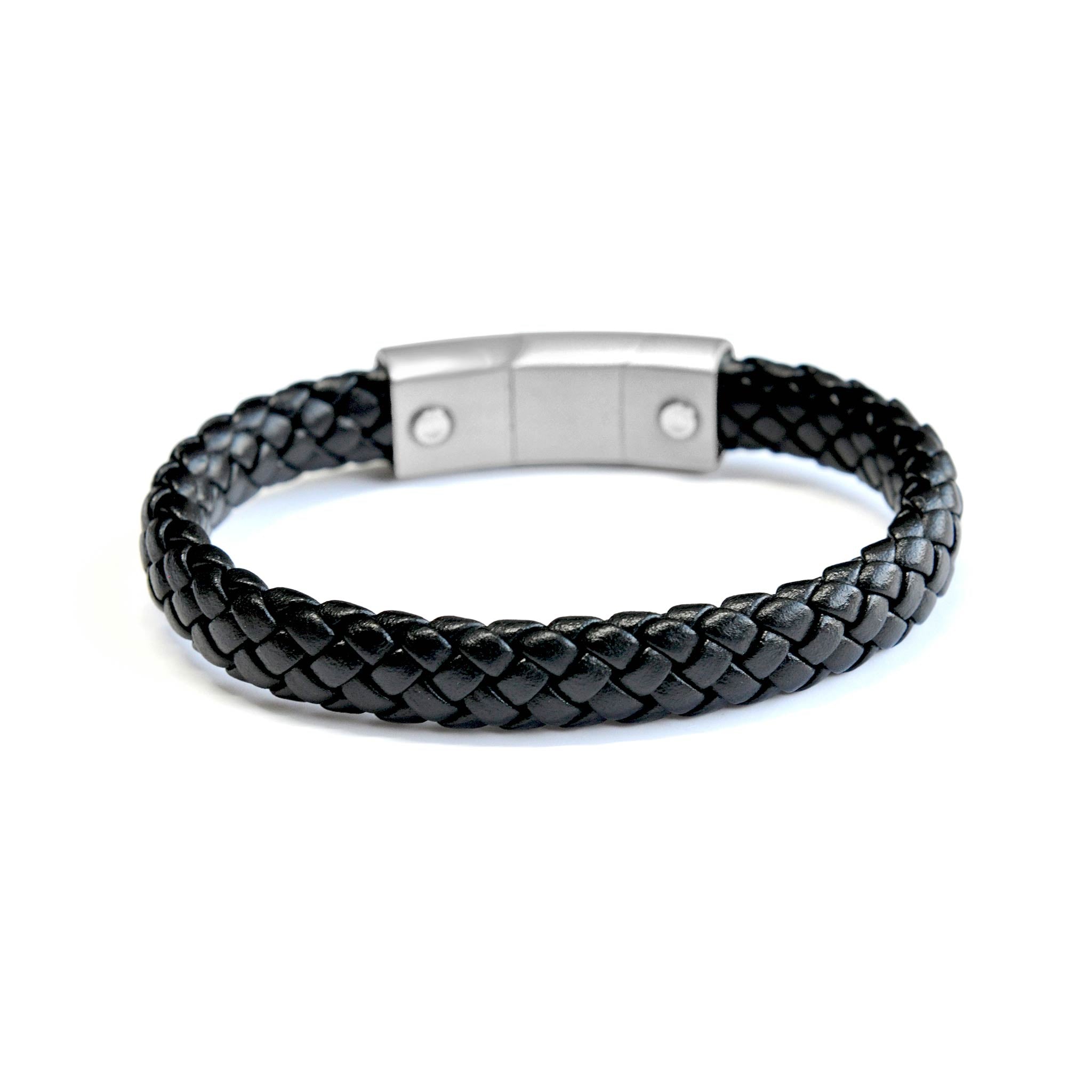 Panther black leather stainless steel bracelet | ALPHA™ mens