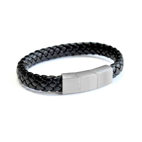 Exclusive ALPHA strong black leather stainless steel bracelet | ALPHA ...