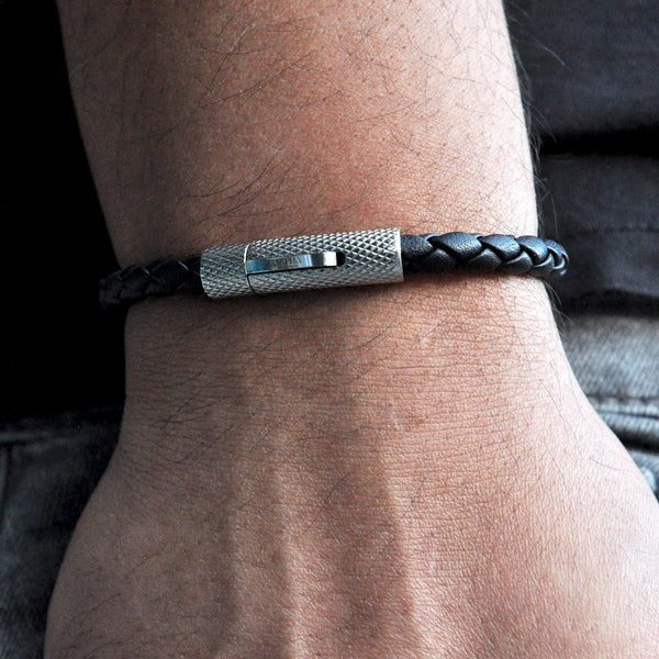 Mens black leather bracelet mens leather bracelets UK leather and