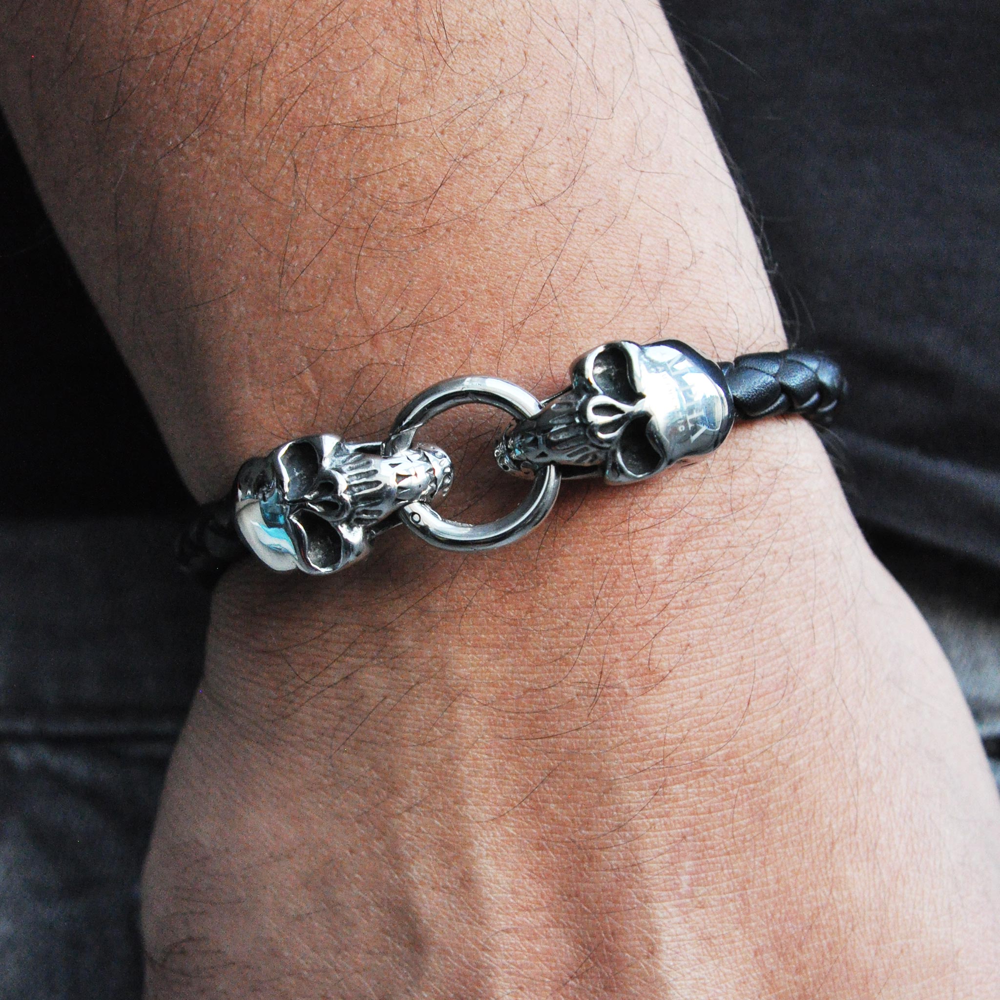 designer skull leather bracelet 