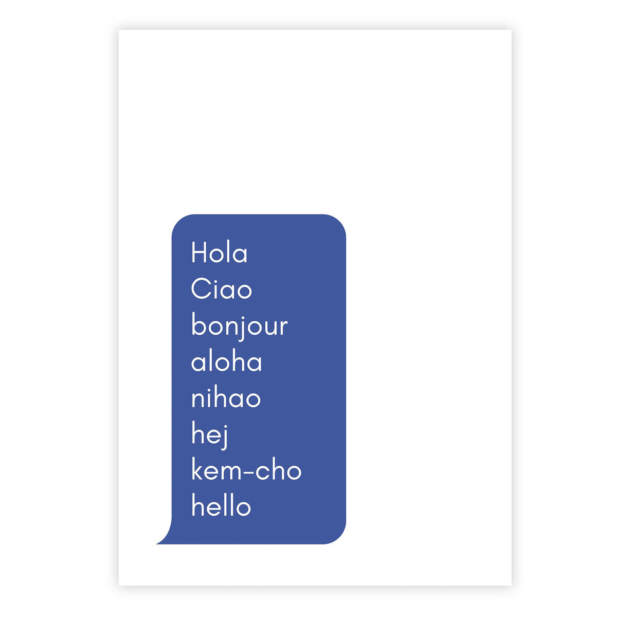 Hola Ciao bonjour aloha nihao hej kem-cho hello