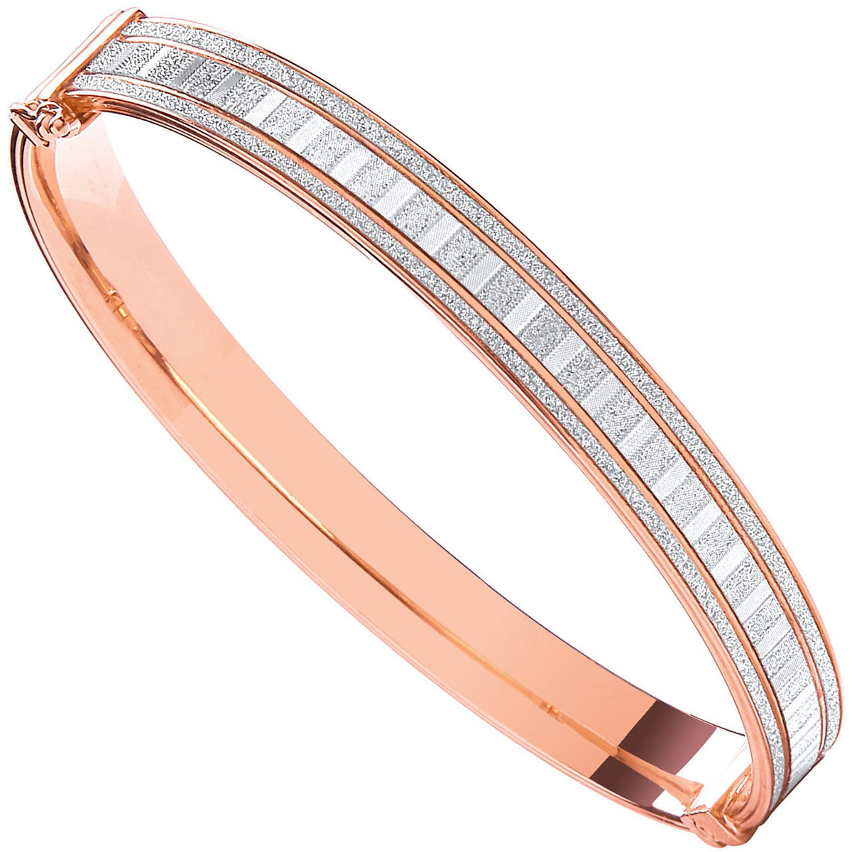 Silver Rose Moondust Stone Illusion Effect Hinged Bangle