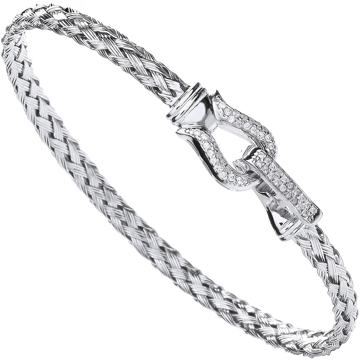 Silver Ladies Cz Hook  Bangle