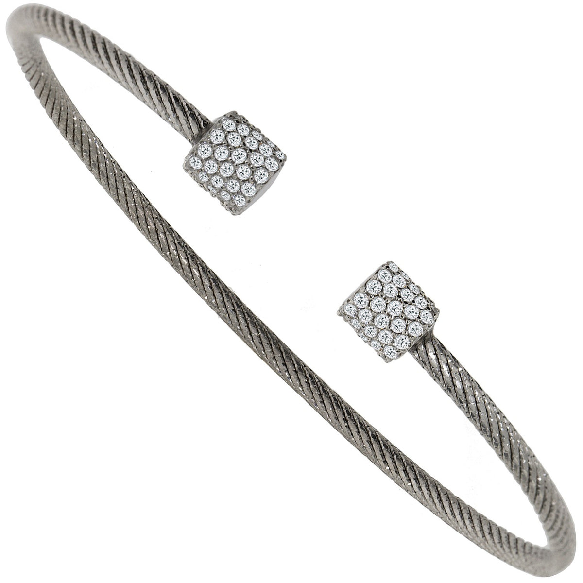 Silver Ladies Wire Torque Cz Bangle