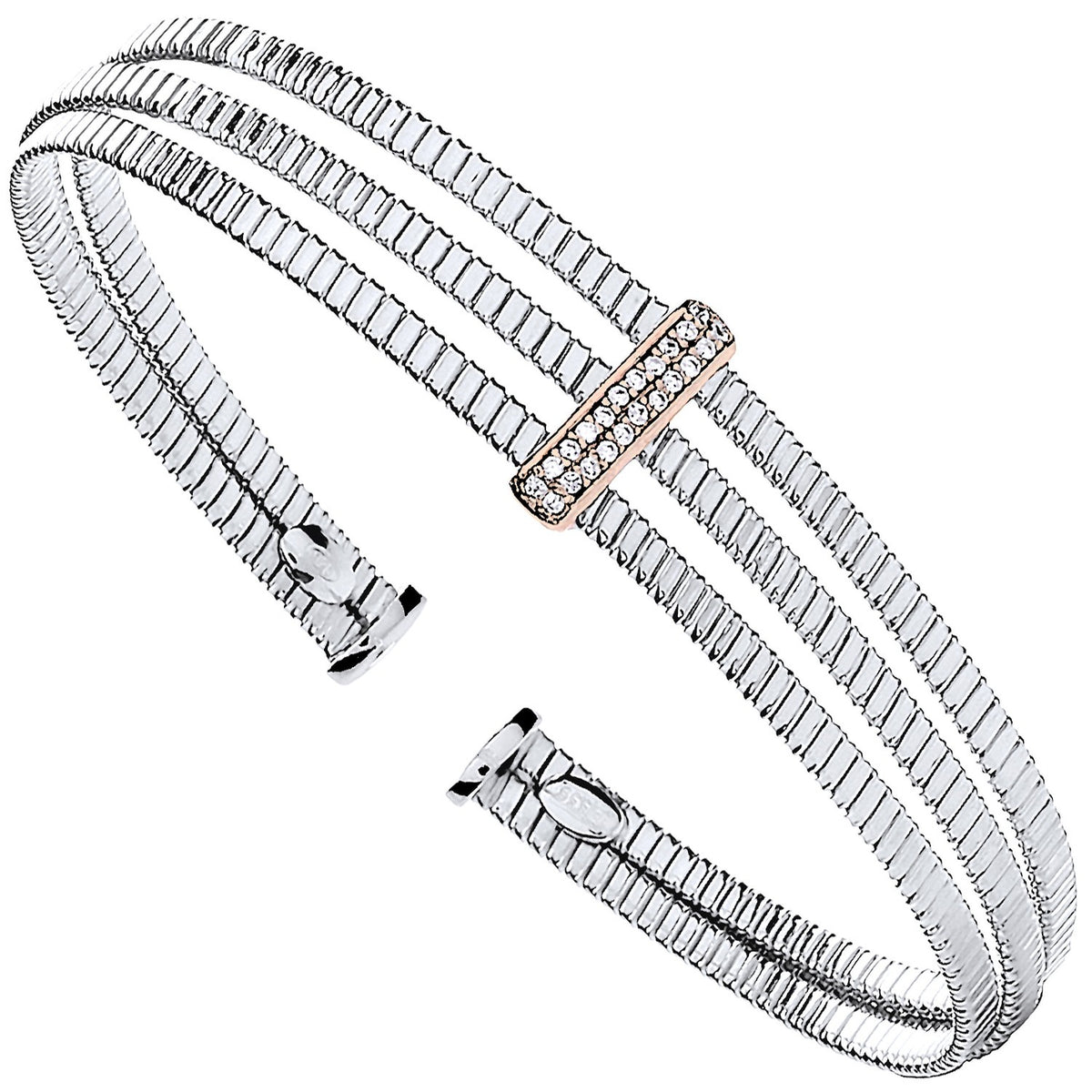 Silver 3 Rib Wires with Cz Plate Ladies Bangle