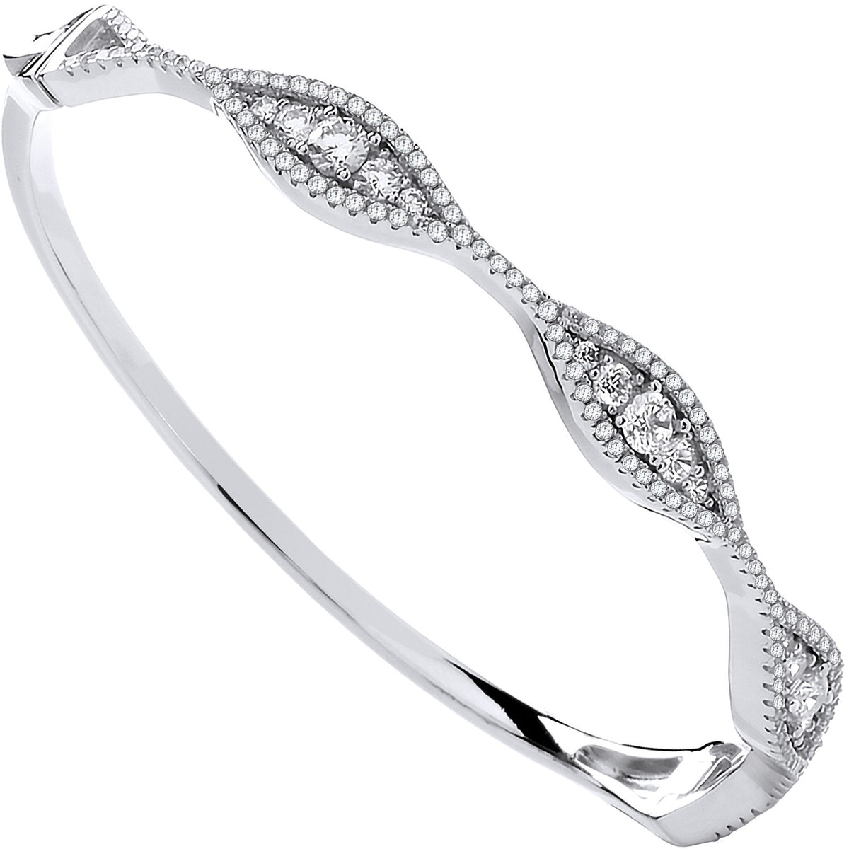 Silver Fancy Cz with Wavy Shapes Ladies Bangle