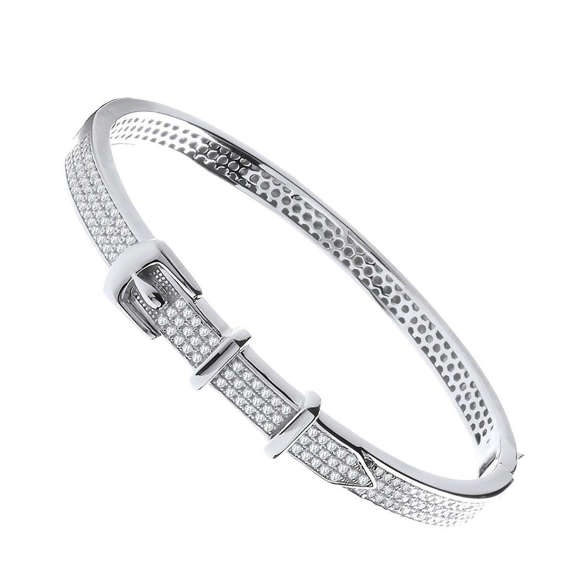 Silver Cz Pave Belt Buckle Bangle