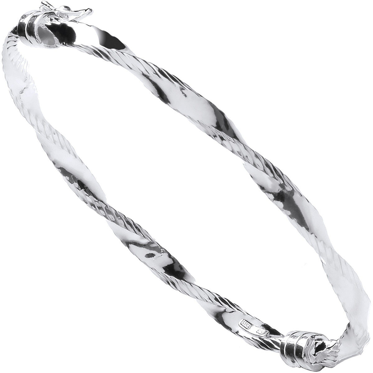 Silver Twisted Ribbed Edge Hollow Hinged Bangle