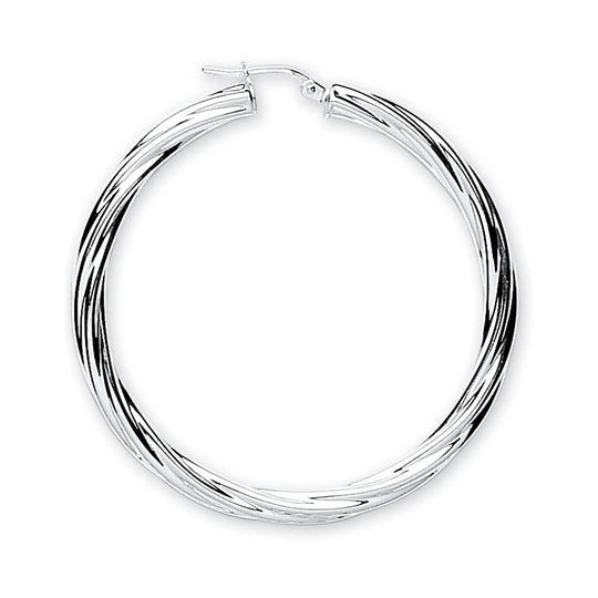 Silver Twisted Medium Hoop Earrings
