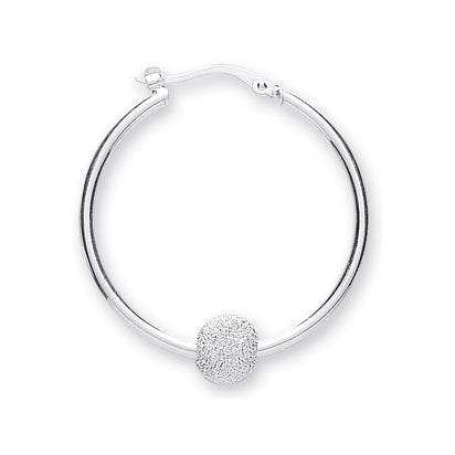 Silver Glitter Ball Hoop Earrings