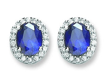Silver Blue &amp; White Cz Stud Earrings