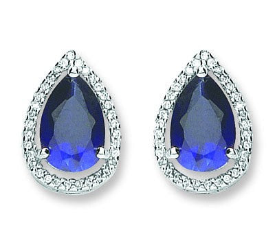 Silver Blue &amp; White Cz Stud Earrings