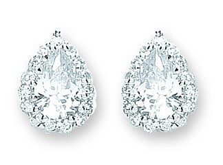 Silver Pear Shaped Cz Cluster Stud Earrings