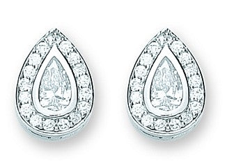 Silver Pear Shaped Cz Cluster Stud Earrings