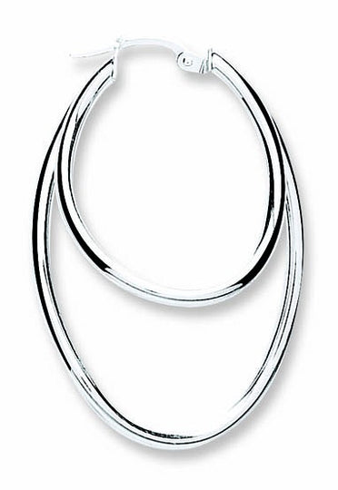 Silver Oval Shaped Double Hoop Earrings