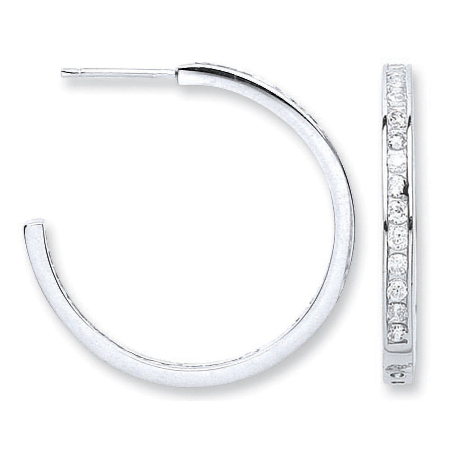 Silver Channel Set Cz Hoop Earrings