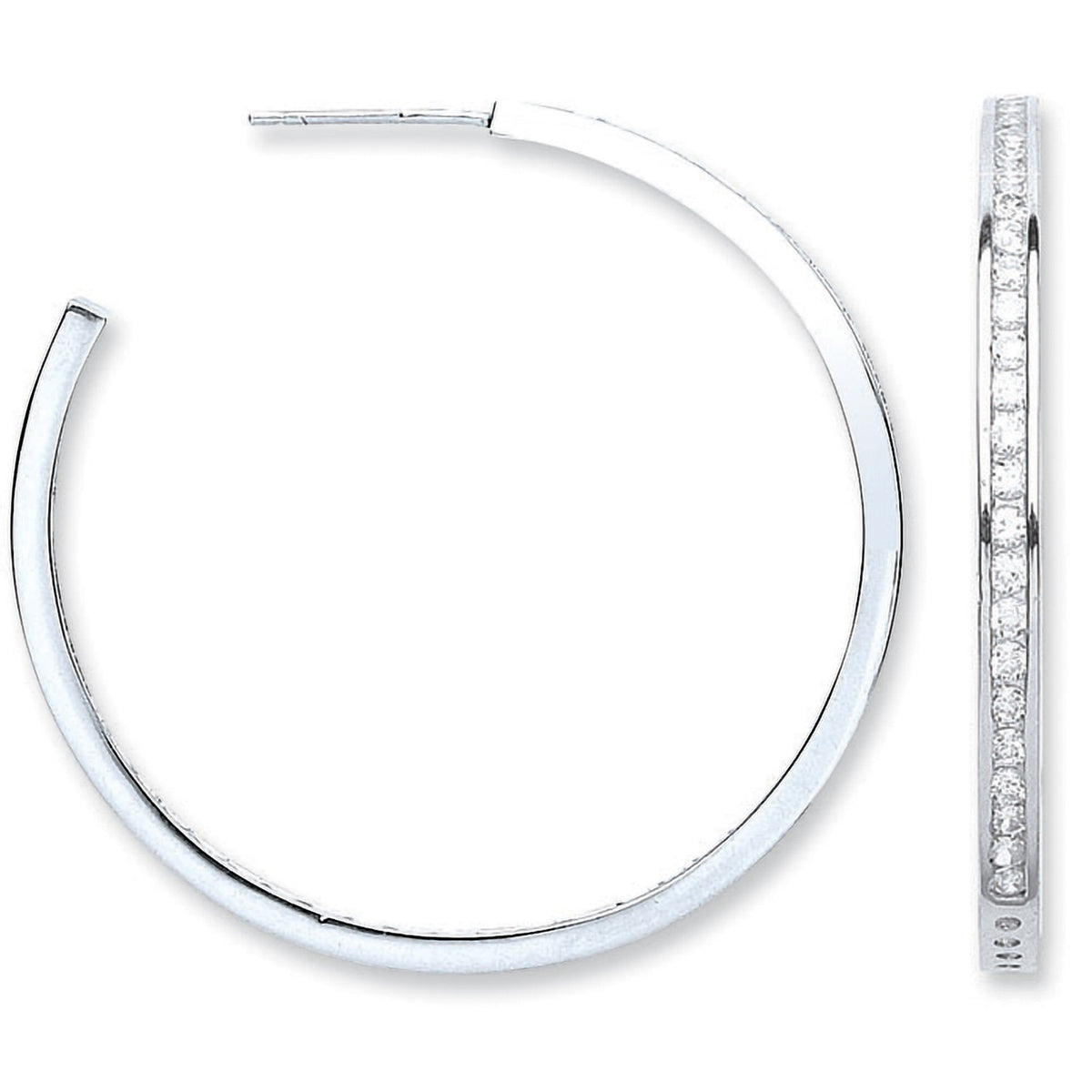 Silver Channel Set Cz Hoop Earrings