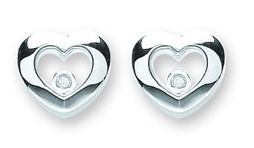Silver Floating Cz Heart Stud Earrings