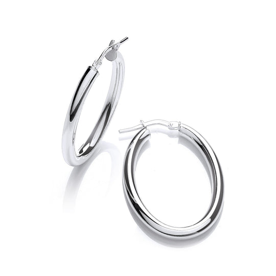 Silver Oval Tube Hoop Earrings