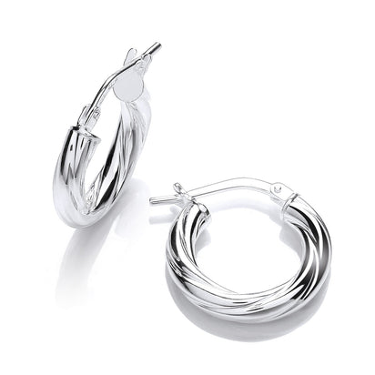 Silver Round Twist Hoop Earrings