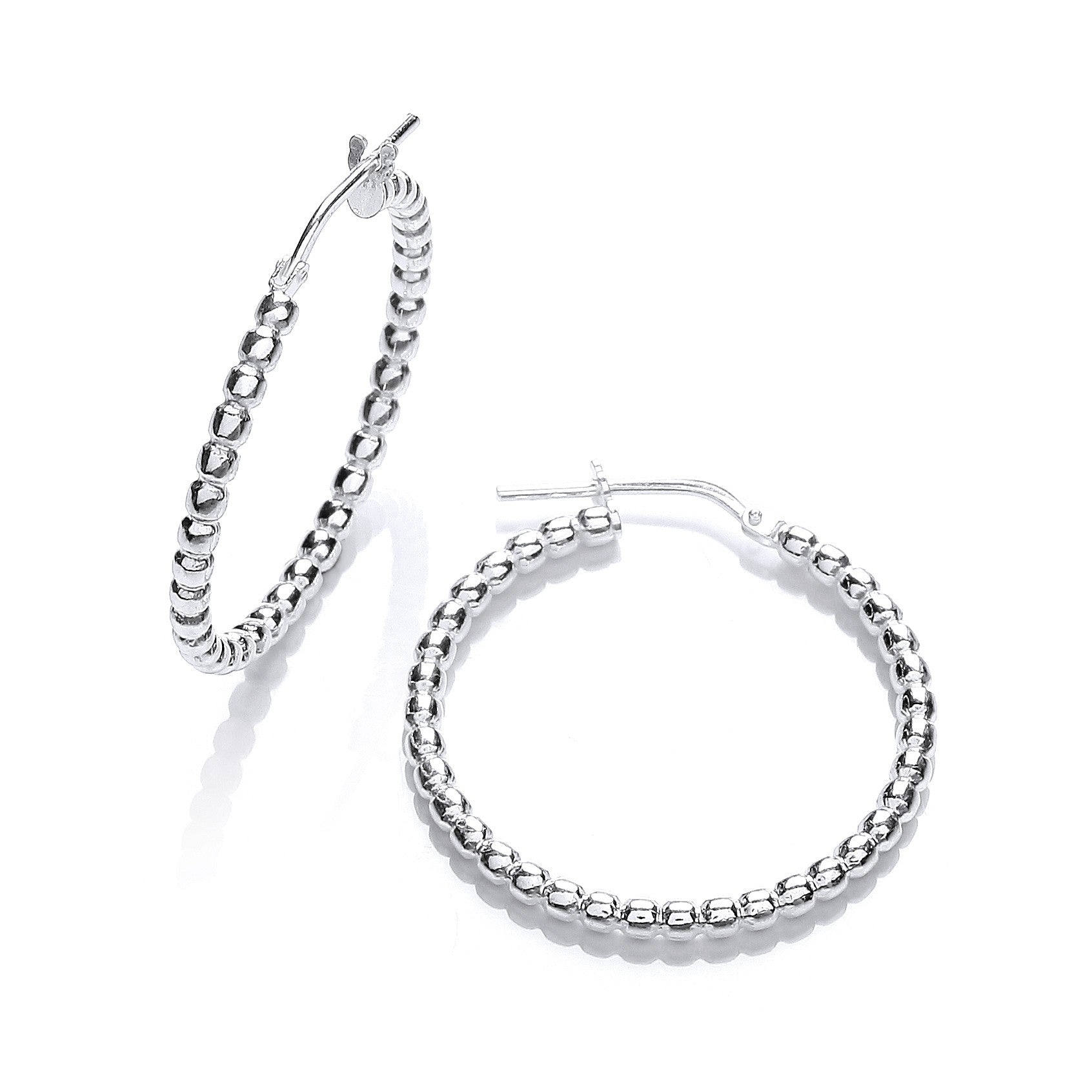 Silver Bead 30mm Hoop Earrings