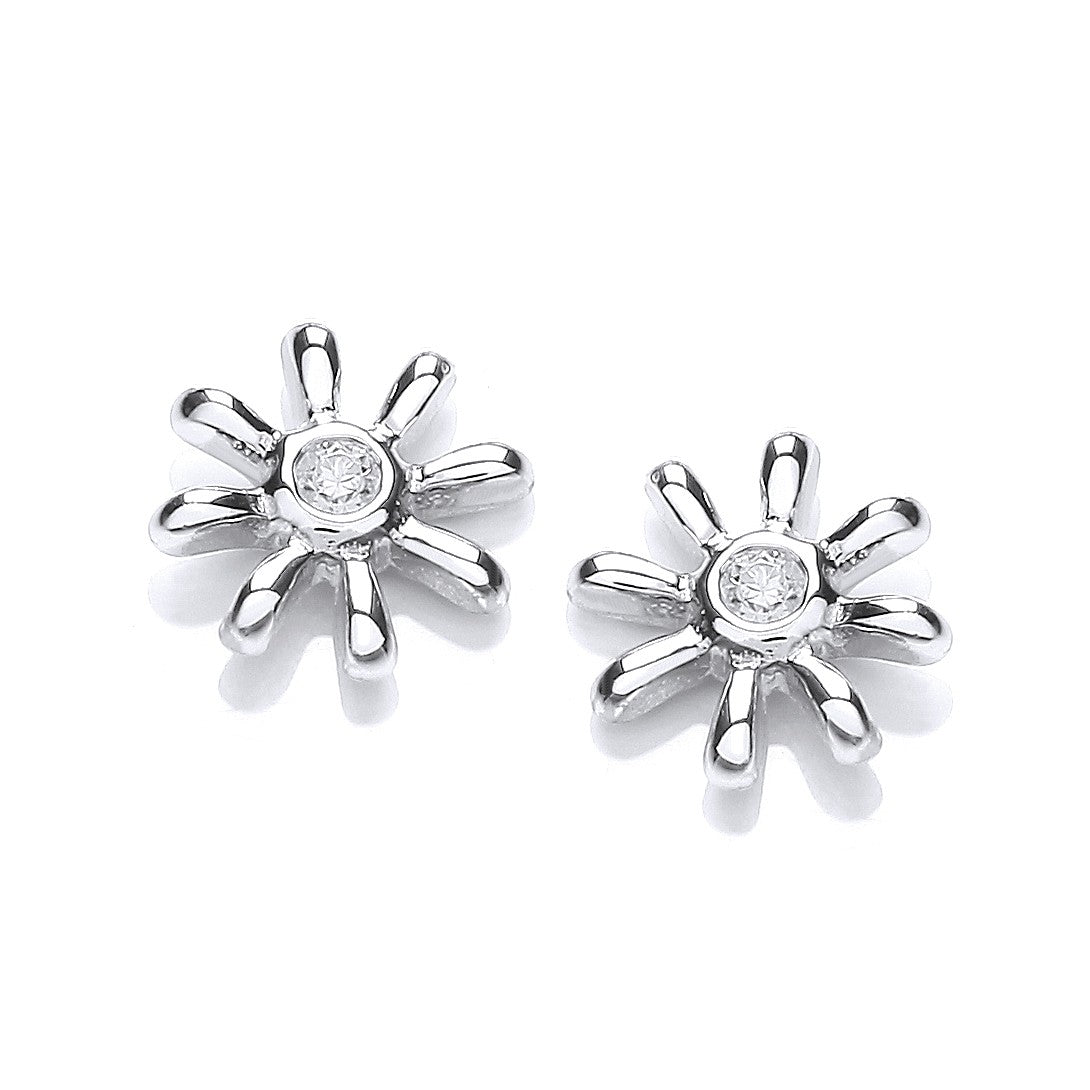 Silver Snowflake Cz Stud