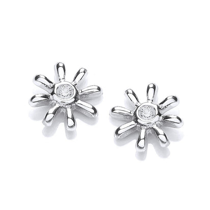 Silver Snowflake Cz Stud
