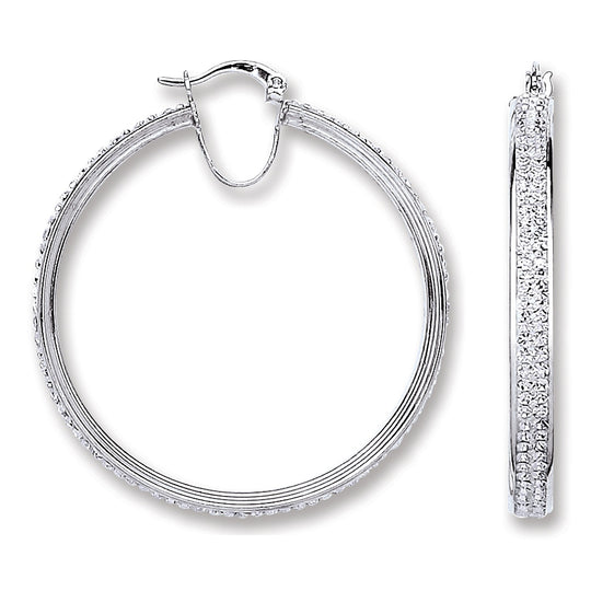 Silver Extra Large Hoop Crystal Earrings