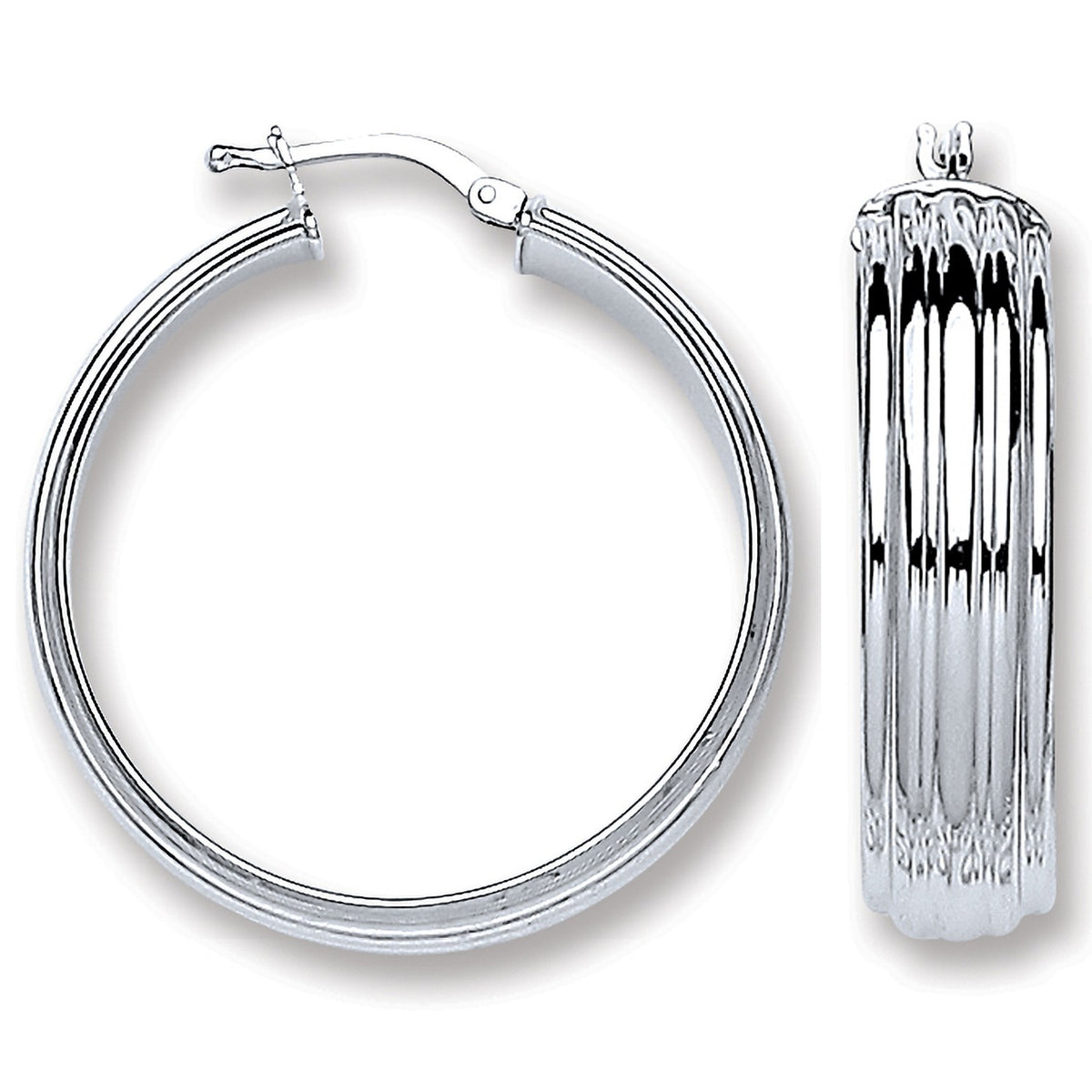 Silver Ribbed Hoop Earrings
