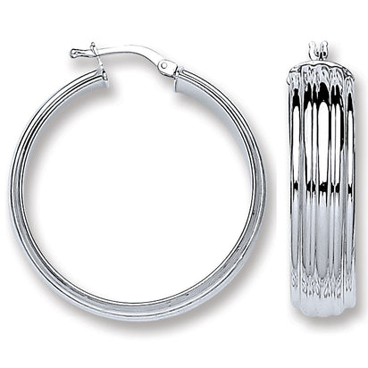 Silver Ribbed Hoop Earrings