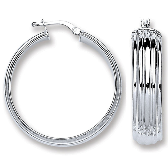 Silver Ribbed Hoop Earrings
