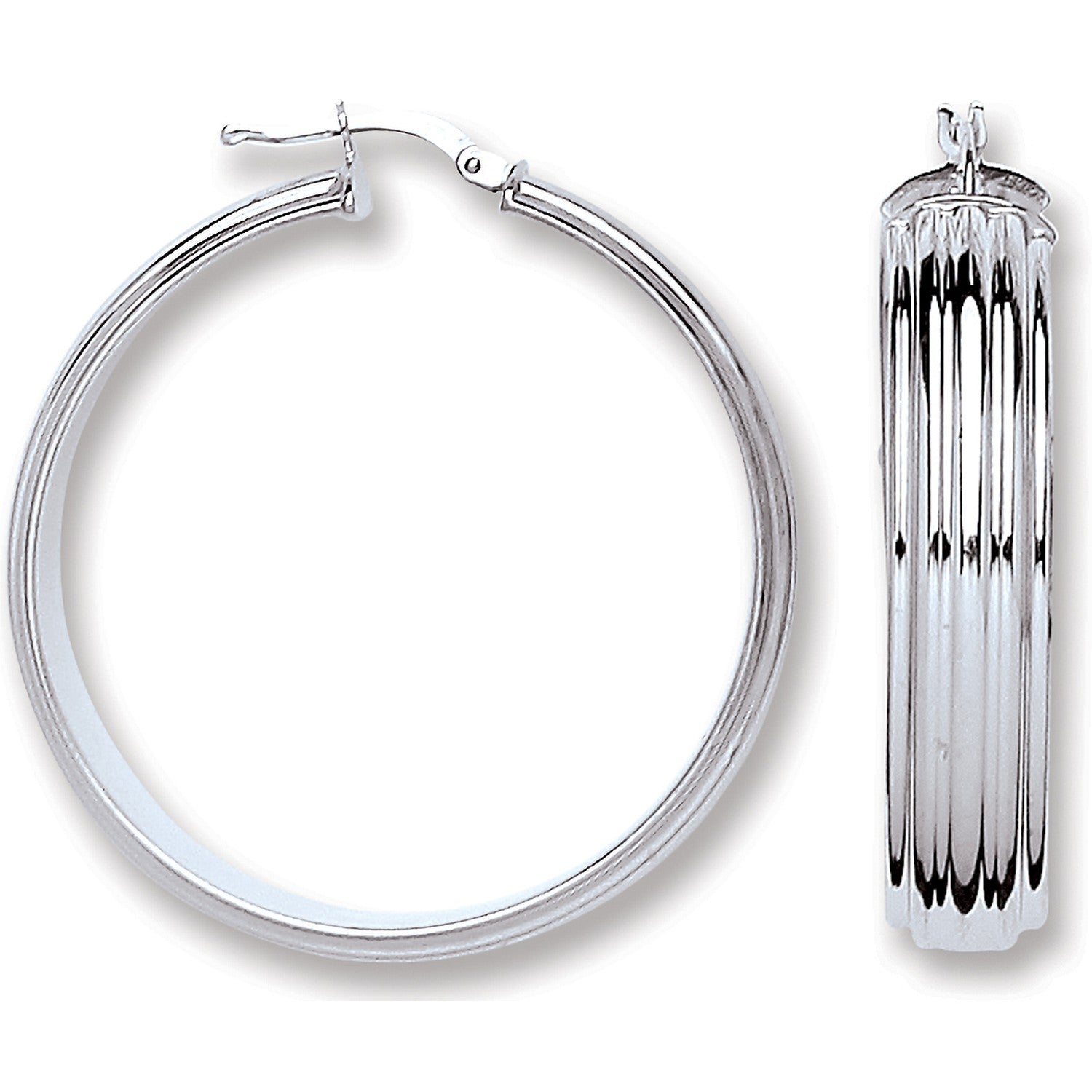 Silver Ribbed Hoop Earrings