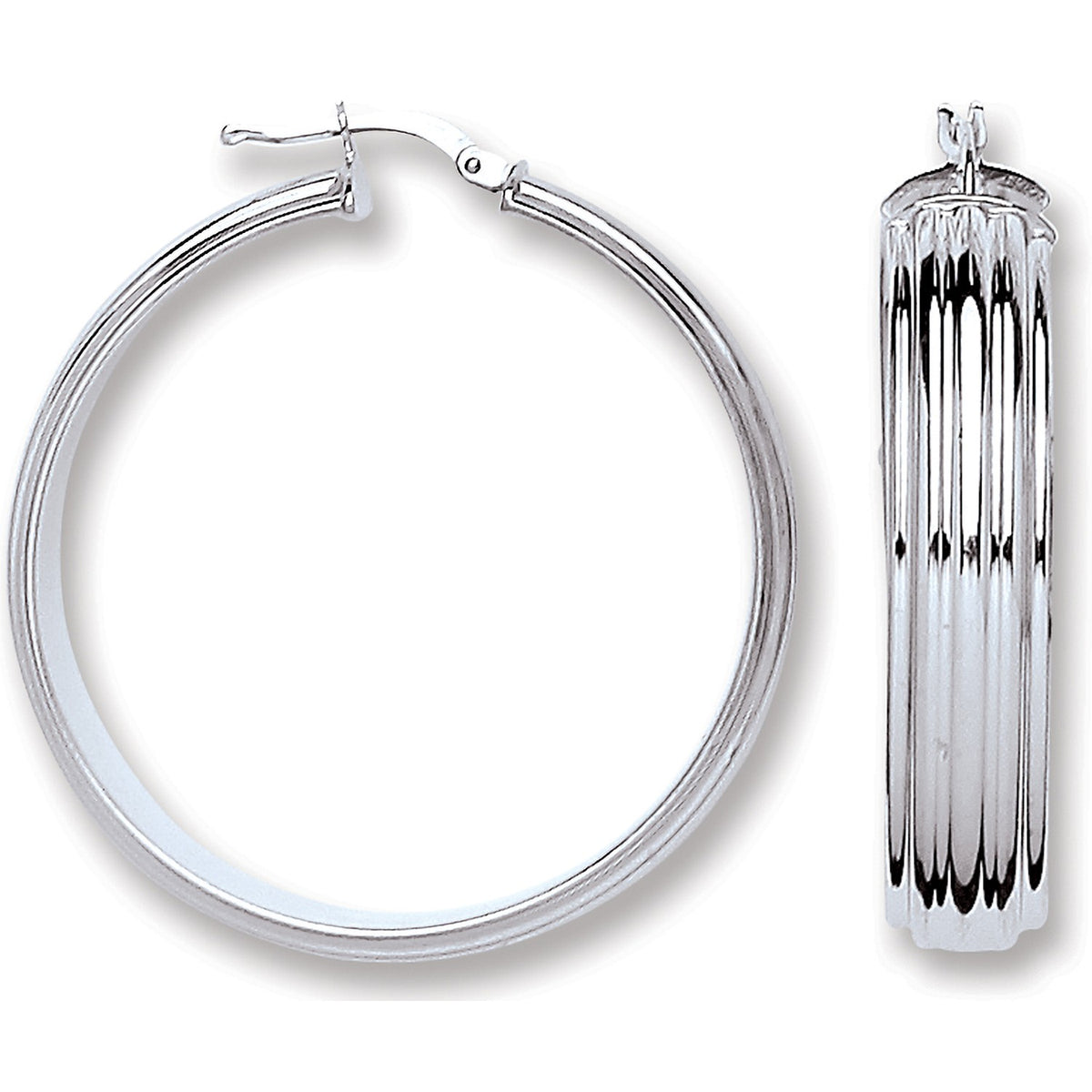 Silver Ribbed Hoop Earrings