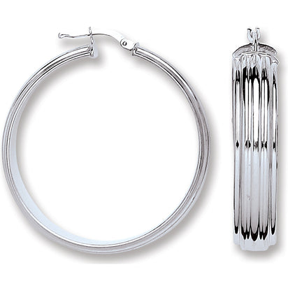 Silver Ribbed Hoop Earrings