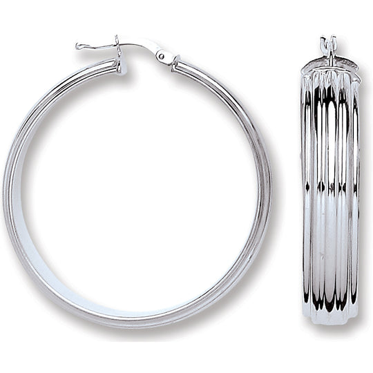 Silver Ribbed Hoop Earrings