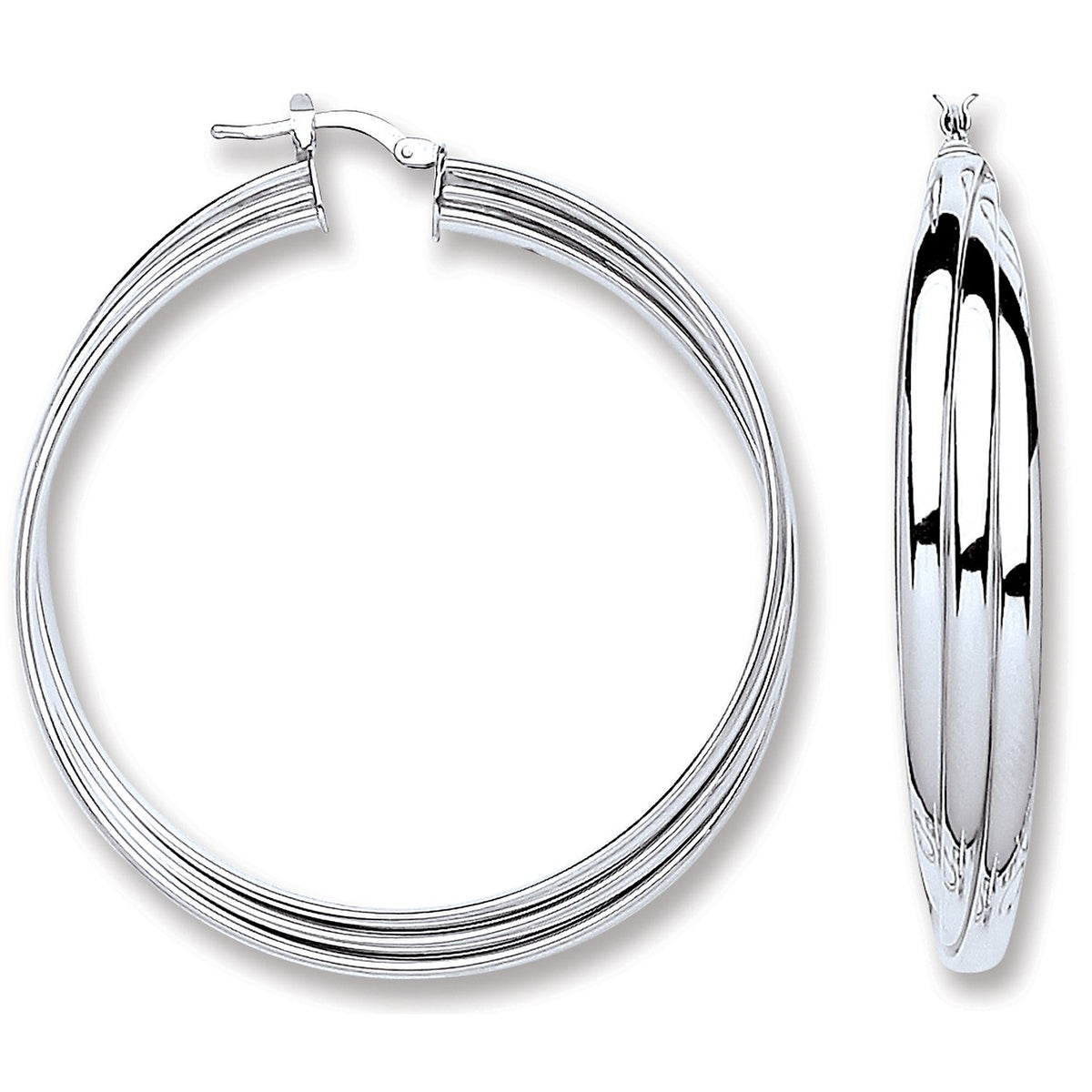 Silver 3 Row Hoop Earrings