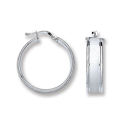 Silver Wed Satin Centre Hoop Earrings