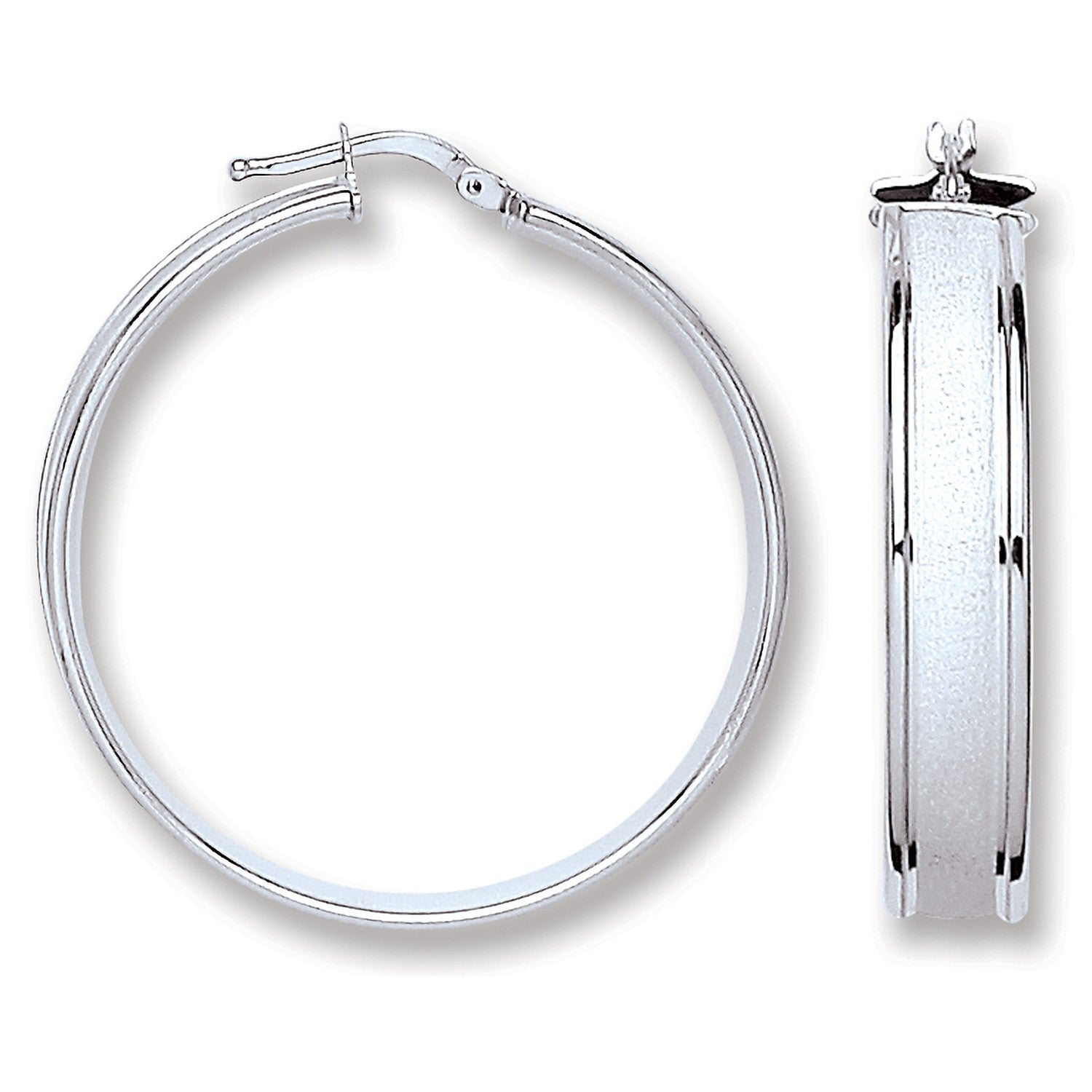 Silver Wed Satin Centre Hoop Earrings