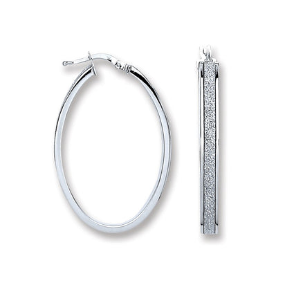 Silver Moondust Oval Hoop Earrings