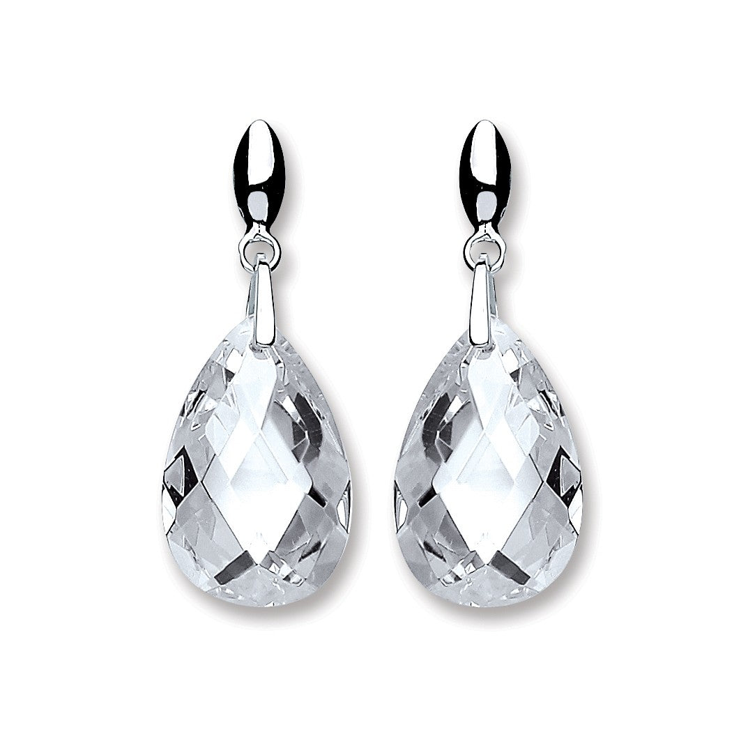 Silver Cz Big Tear Drop Earrings